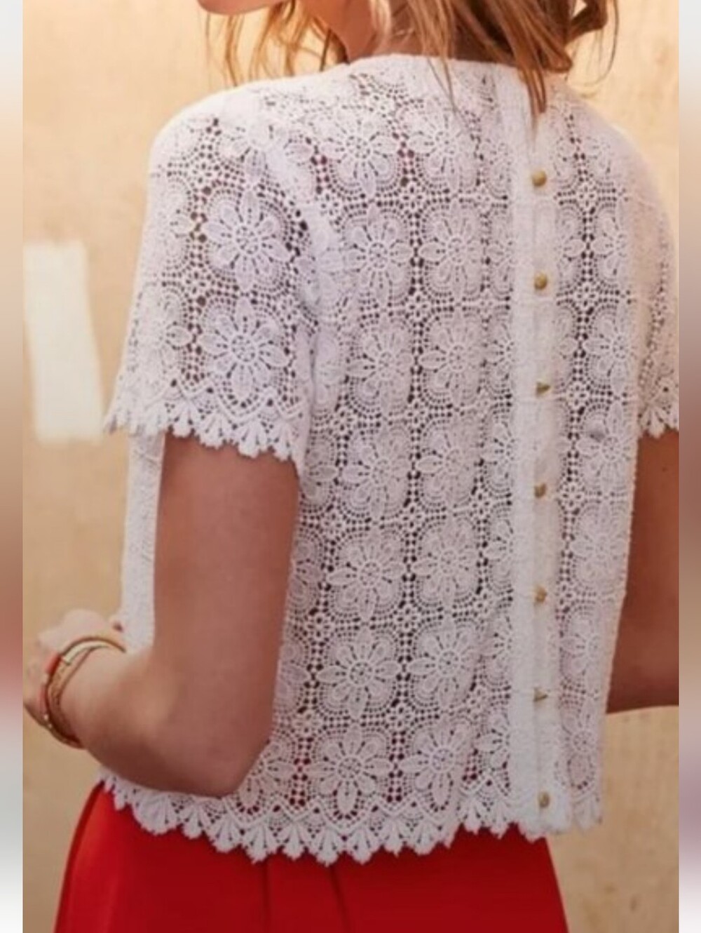NWT Sezane white lace and red colorblock dress, size 42 - Picture 2 of 15